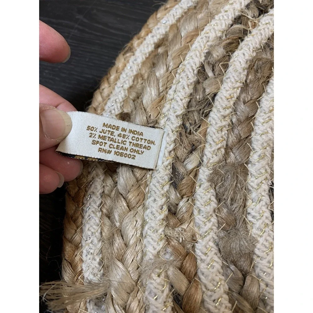 Domain Jute Cotton Placemats Set of 4 Round Spiral Braided Metallic Gold Natural